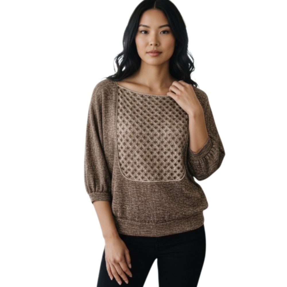STUDIO M BROWN/TAUPE BLOUSE SZ.S EUC.